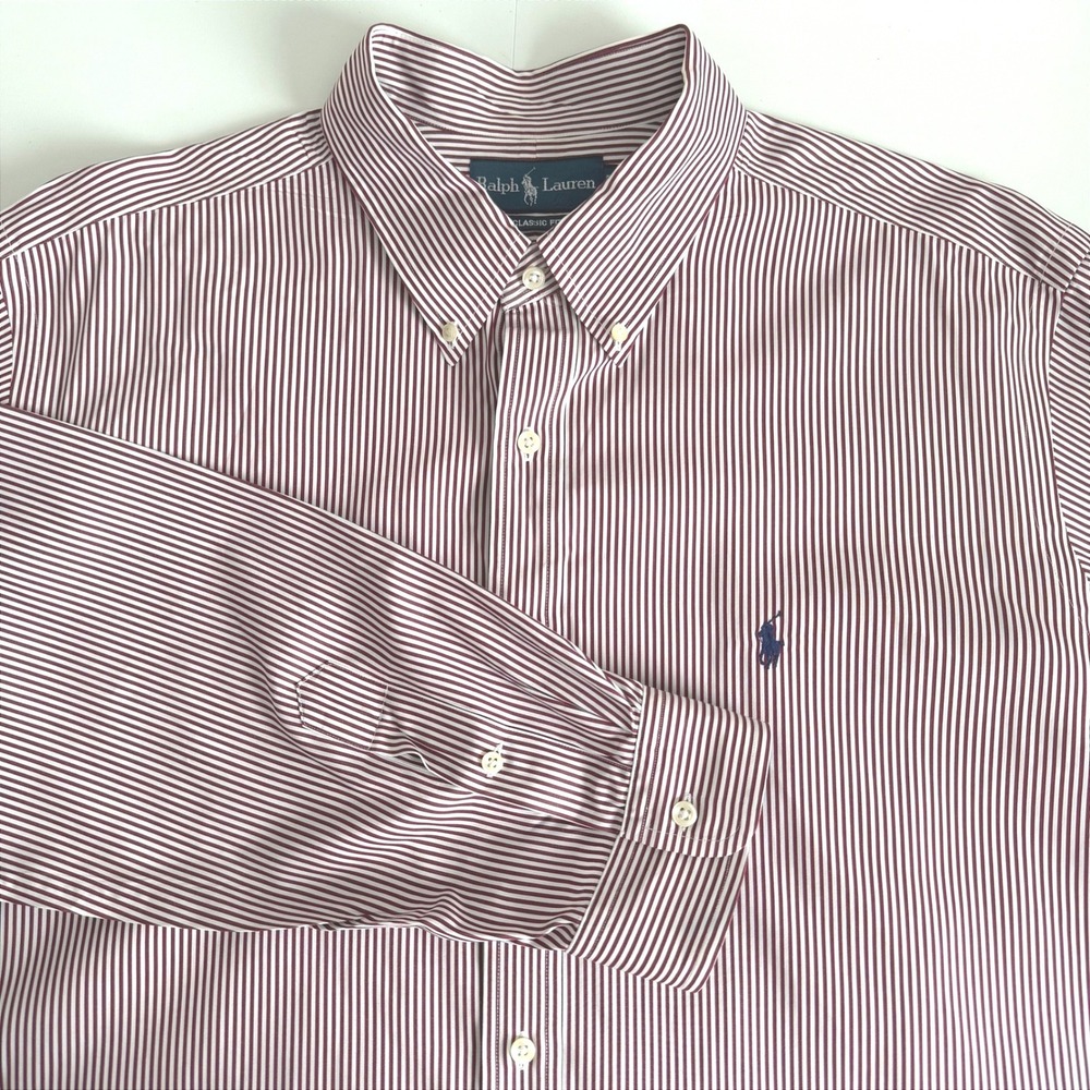 Ralph Lauren Mens 2XL Classic Fit Dress Shirt Red White Printstripe Button Down
